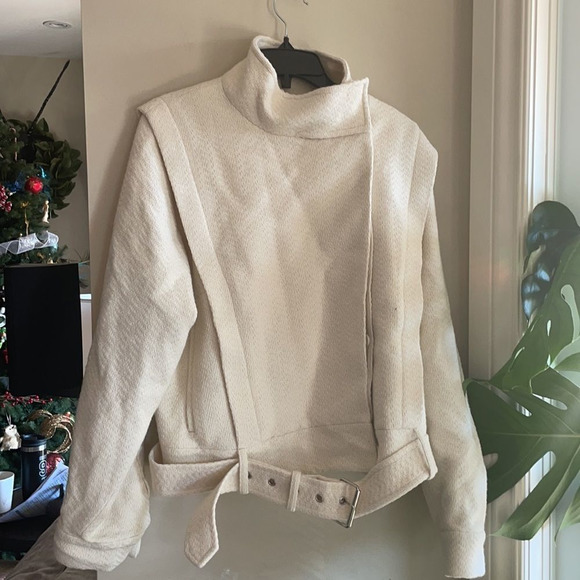 New Reiss Clara short biker jacket 10 ivory nwot - Picture 5 of 11